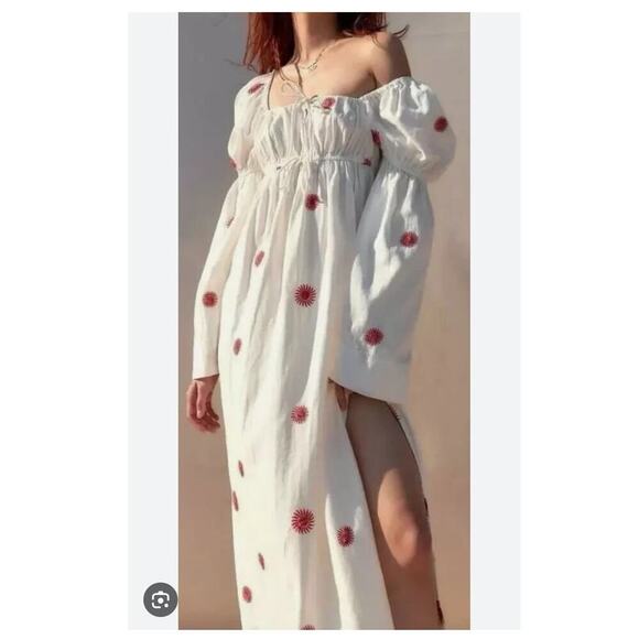 Free People Dresses & Skirts - Free People Emory Embroidered Midi Dress XS Prairie Medieval Cottage Boho